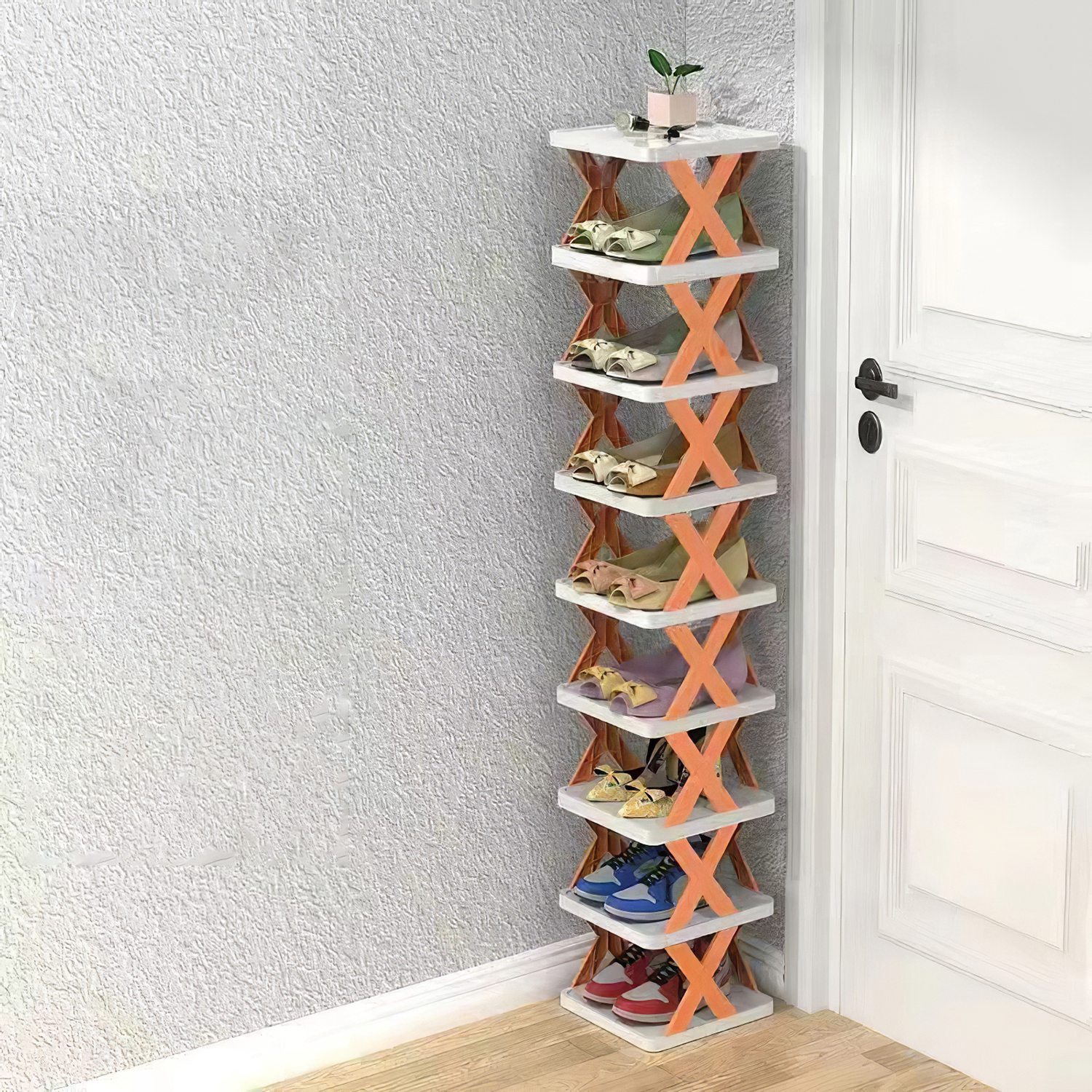 1Pc 9Tier Narrow Entryway Shoe Rack Plastic Vertical Shoe Organizer Space Saving Free Standing Shoes Storage Shelf Closet Hallway - Image 10