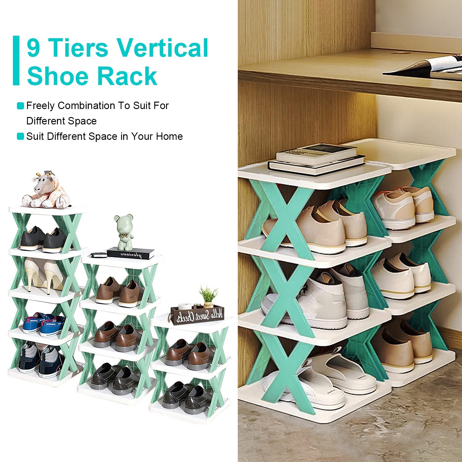 1Pc 9Tier Narrow Entryway Shoe Rack Plastic Vertical Shoe Organizer Space Saving Free Standing Shoes Storage Shelf Closet Hallway - Image 5