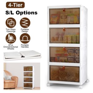 4Pc Foldable Storage Bins With Lid Front Magnetic Door Collapsible Stackable Closet Organizer Containers With 4Pcs 360 Degree Rotatable Wheels