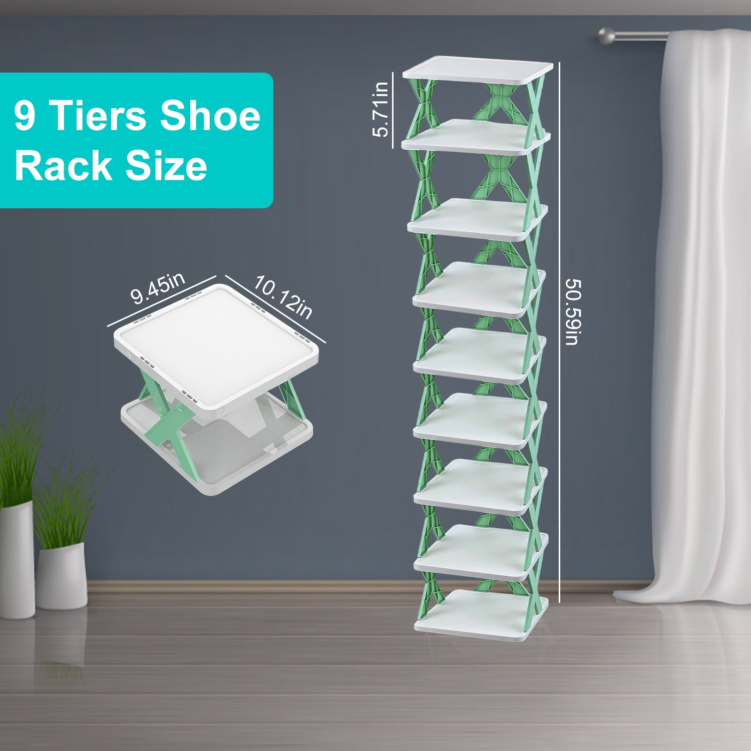 1Pc 9Tier Narrow Entryway Shoe Rack Plastic Vertical Shoe Organizer Space Saving Free Standing Shoes Storage Shelf Closet Hallway - Image 2