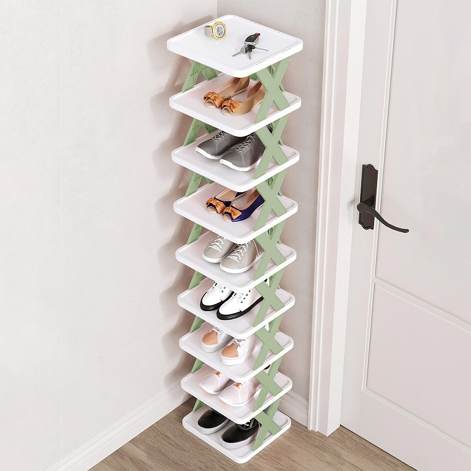 1Pc 9Tier Narrow Entryway Shoe Rack Plastic Vertical Shoe Organizer Space Saving Free Standing Shoes Storage Shelf Closet Hallway - Image 9