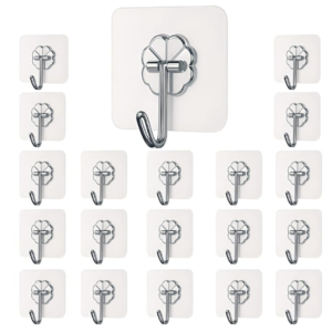 DALUCI Self Adhesive Wall Hooks - 20 Pcs Heavy Duty Wall Hooks for Hanging | Nail Free Sticky Hooks for Wall Heavy Items Without Drilling, Transparent Wall Hanger Hook (Flower Hook, 20)