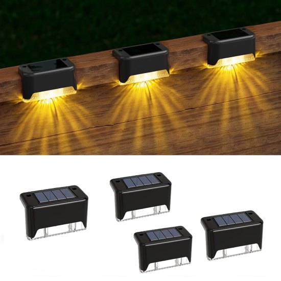 4 Pcs Solar Step Lights for Outdoor – Waterproof Warm White LED Lights for Stairs, Deck, Fence, Garden & Patio