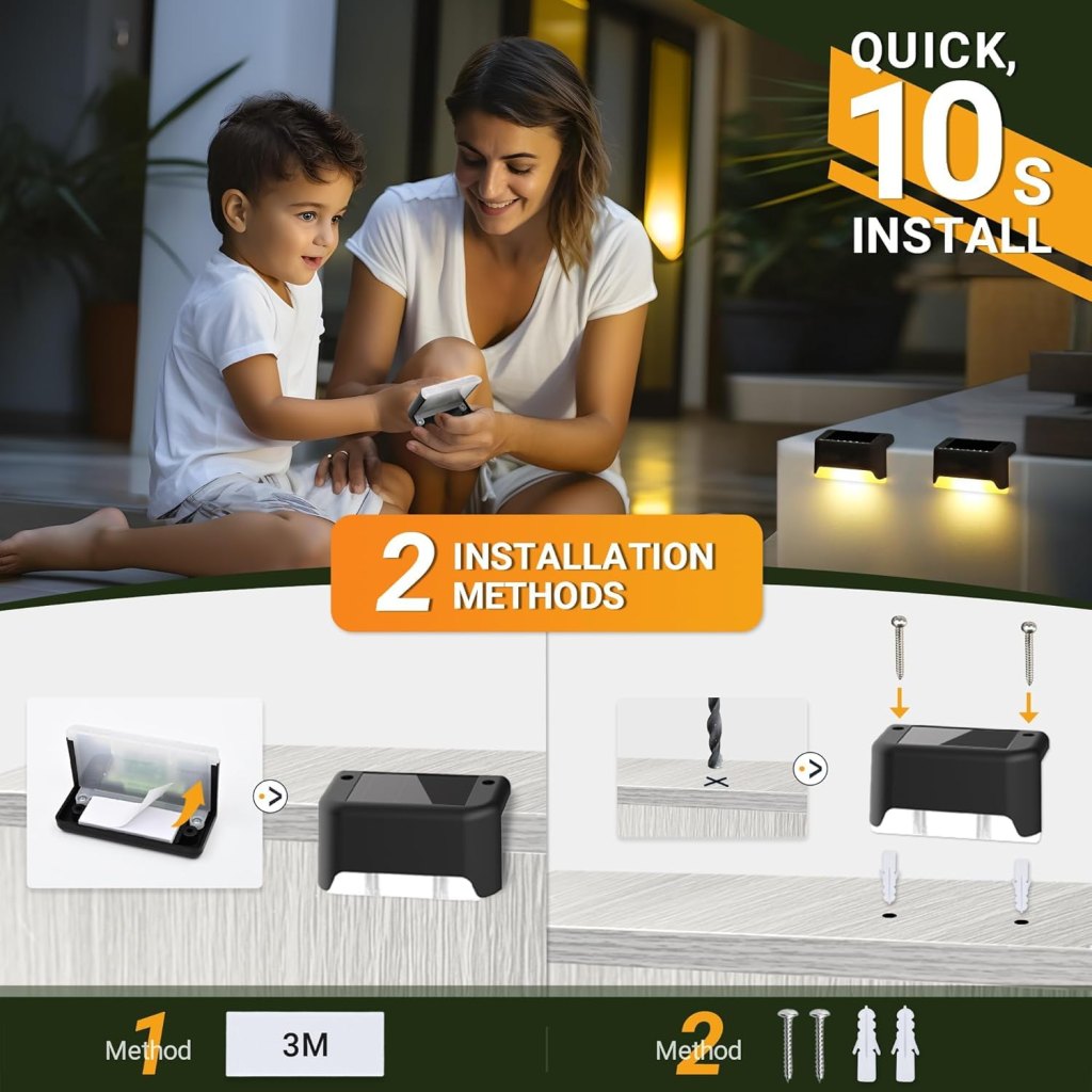 4 Pcs Solar Step Lights for Outdoor – Waterproof Warm White LED Lights for Stairs, Deck, Fence, Garden & Patio - Image 5