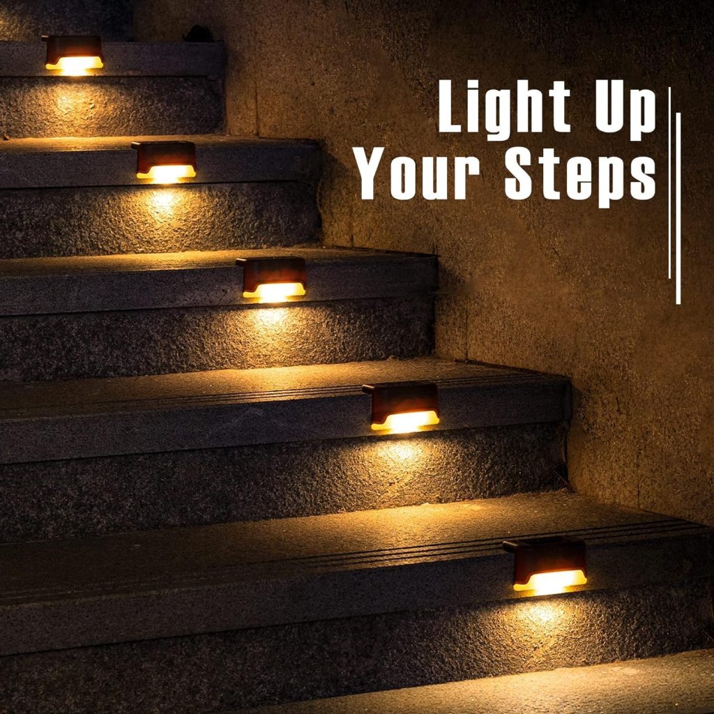 4 Pcs Solar Step Lights for Outdoor – Waterproof Warm White LED Lights for Stairs, Deck, Fence, Garden & Patio - Image 2