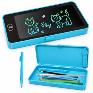 Blue 2-in-1 LCD writing tablet pencil box for kids with stylus